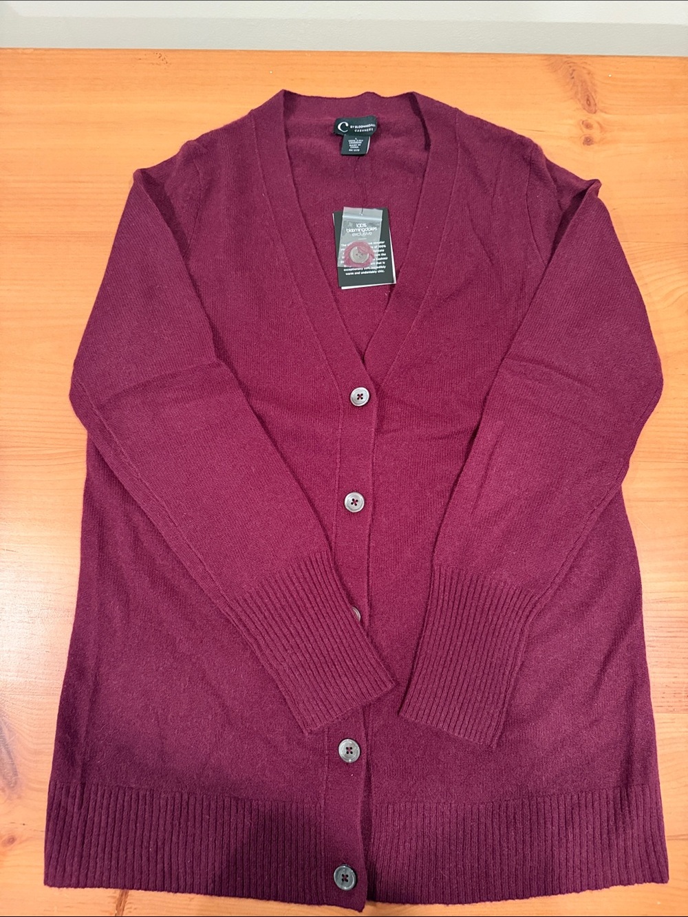 C by Bloomingdales Women's Long Button-Front V-Neck Cashmere Cardigan - Burgundy
